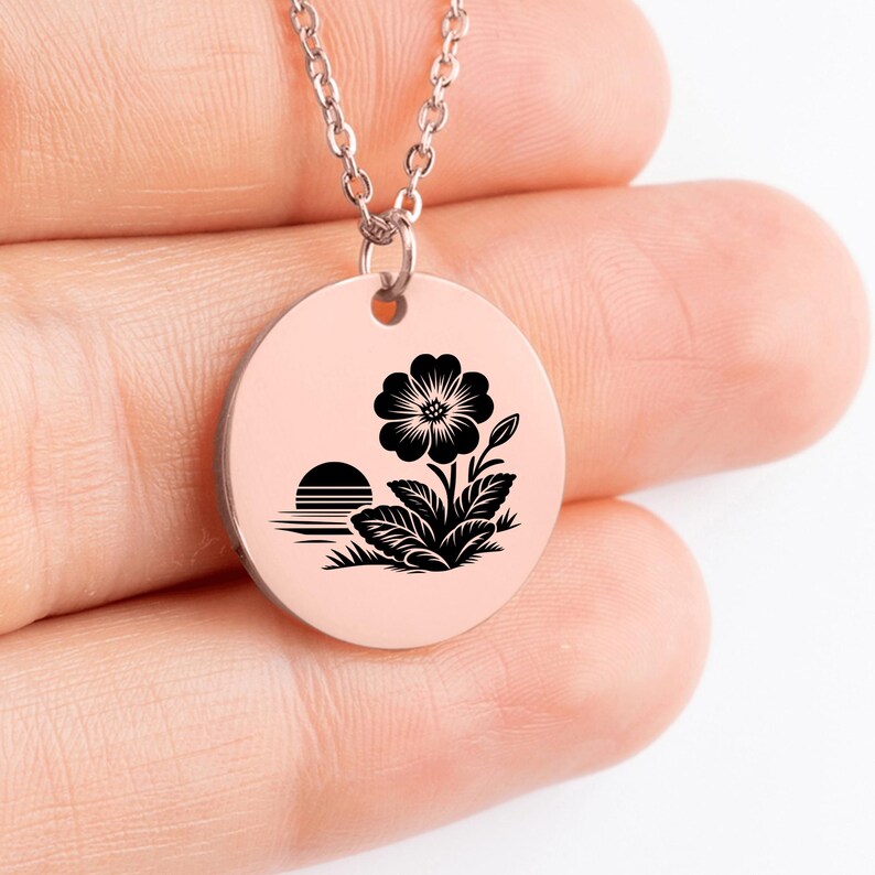 Custom Engraved Primrose Necklace • February Birth Flower image 6