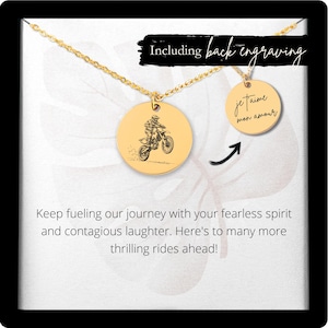 Collier moto tout-terrain personnalisé • Breloque moto gravée • Cadeau motard • Pendentif moto tout-terrain gravé • Collier pièce de monnaie moto tout-terrain •