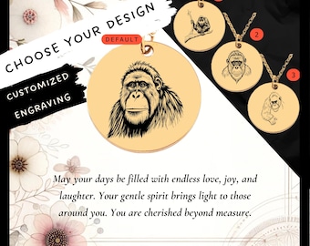 Custom Engraved Orangutan Necklace • Stainless Steel Monkey Charm