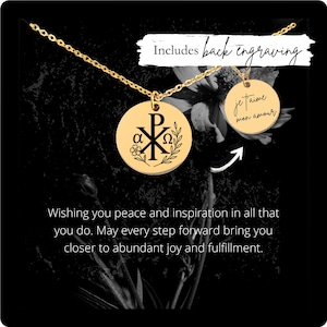 Custom Chi Rho Necklace • Engraved Christogram Coin Charm • Alpha Omega Chi Rho Gift • Personalized Labarum Pendant • Baptism Gift •