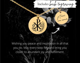 Naszyjnik Chi Rho ze stali nierdzewnej z grawerunkiem na zamówienie • Prezent na chrzest