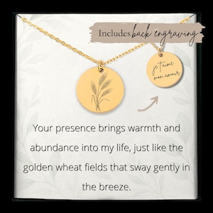 Custom Wheat Necklace • Engraved Wheat Coin Charm • Farmer Gift• Engraved Harvest  Pendant• Wheat Coin Necklace•