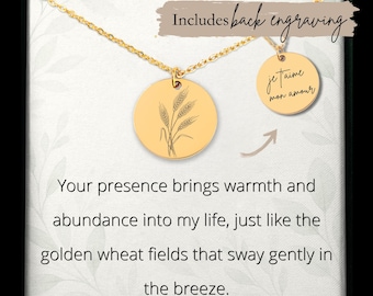 Custom Engraved Wheat Coin Necklace • Stainless Steel Farmer Gift