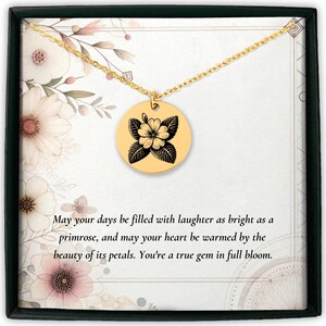Custom Engraved Primrose Necklace • February Birth Flower image 2