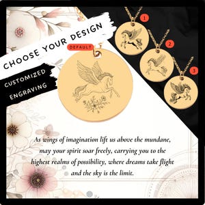 Custom Pegasus Necklace • Engraved Pegasus Coin Charm • Mythology Lover Gift• Engraved Pegasus Pendant• Pegasus Coin Necklace•