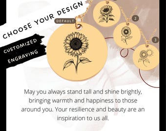 Custom Engraved Sunflower Coin Necklace • Botanical Jewelry