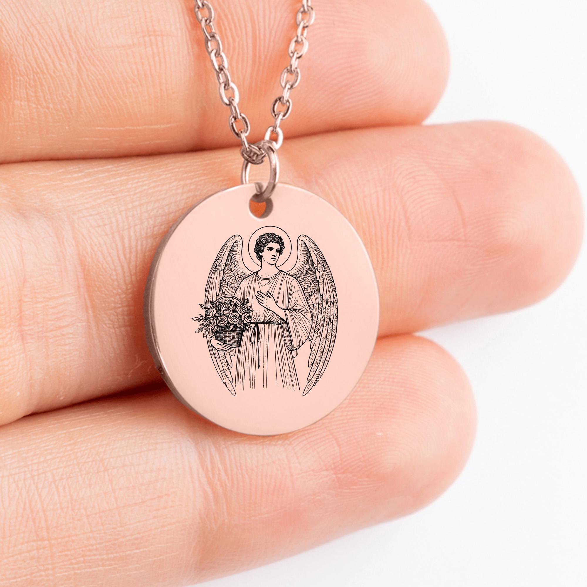 Custom Archangel Barachiel Necklace * Engraved Saint Coin Pendant
