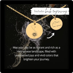 Collier Vietnam personnalisé • Breloque pièce gravée contour du Vietnam • Cadeau pour amoureux du Vietnam • Pendentif carte du Vietnam personnalisé • Bijoux du Vietnam •