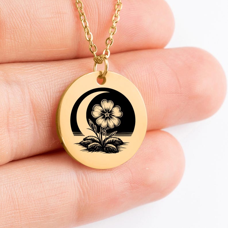Custom Engraved Primrose Necklace • February Birth Flower image 7