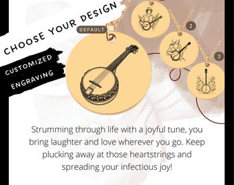 Custom Banjo Necklace • Engraved Banjoist Coin Charm • Music Lover Gift• Engraved Musical Instrumet Pendant • Musician Jewelry •