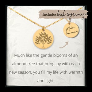 Custom Almond Tree Necklace • Engraved Almond Charm • Almond Tree Gift• Engraved Almond Nut Pendant• Almond Tree Coin Necklace•