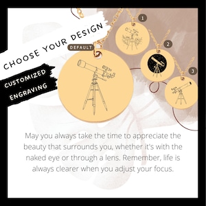 Custom Telescope Necklace • Engraved Telescope Coin Charm • Astronomy Gift• Astronomy Jewelry• Space Necklace•
