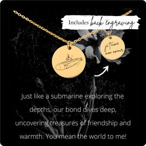 Custom Submarine Necklace • Engraved Submarine Coin Charm • Submarine Gift• Engraved Submarine Pendant• Submarine Coin Necklace•