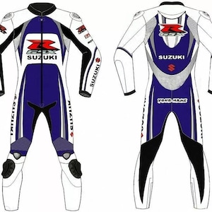 Traje de cuero de vaca para carreras de motos Suzuki GSXR de 1 y 2 piezas para hombre 2025