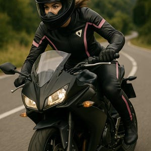 Women's Pink & Black Leather Motorcycle Suit | Custom Fit Racing Gear image 3