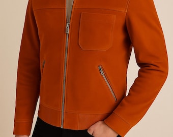 Chaqueta bomber de ante naranja para mujer / Chaqueta hecha a mano y personalizada