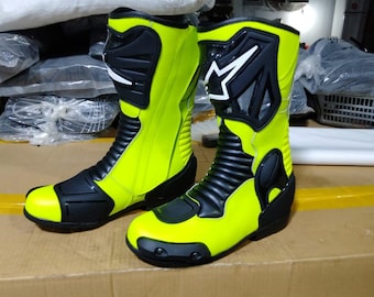 Custom Handmade Fluorescent Yellow Motorcycle Boots | CE Armored Leather