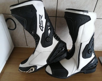 Biało-czarne buty motocyklowe wyścigowe Profesjonalne buty motocyklowe | Sprzęt ochronny na tor i ulicę