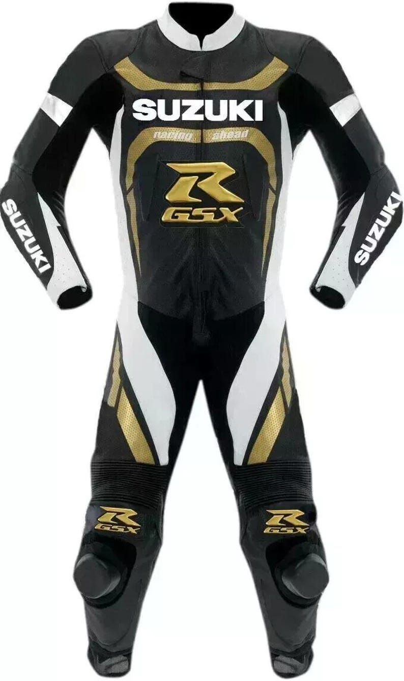 Tracksuit Racing Black & Gold Motorcycle Leather Racing Suit | One Piece Track Riding ...