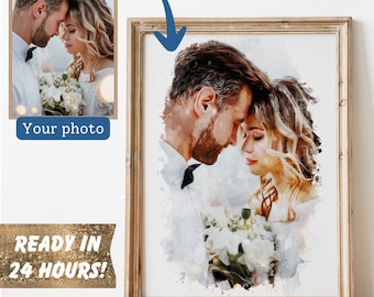 Retrato personalizado de pareja en acuarela a partir de una fotografía (descarga digital)