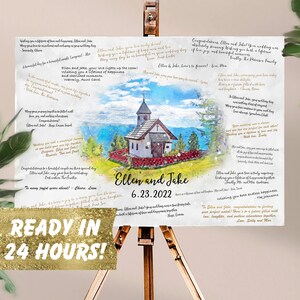 Watercolor wedding guestbook print, Venue painting guest book idea, Custom wedding venue portrait, Church or chapel artwork