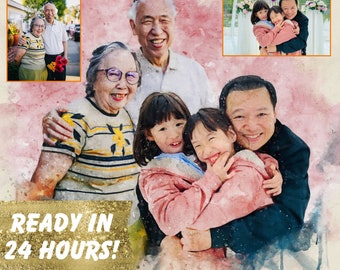 Custom Watercolor Photo Merge: Personalized Family Portrait (Digital Download)