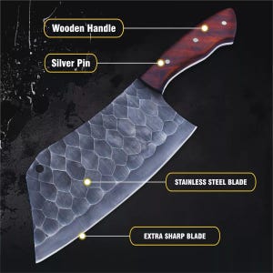 High Carbon Steel Meat Cleaver Knife: Paka Wood Handle, Leather Sheath