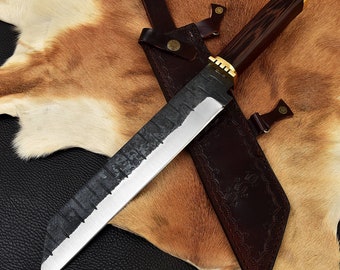 Carbon Steel SEAX Knife With Leather Sheath Gift For Him, Birthday Present, Anniversary Gift, Christmas Present