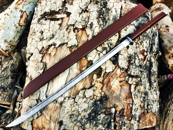 Hand Forged Viking SEAX Knife with Leather Sheath 1095 Carbon Steel Blade gift ,