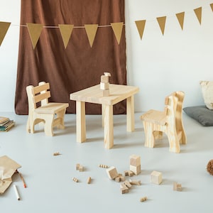 Ensemble de table et chaise Montessori, ensemble de table pour enfants avec chaise, table en bois pour enfants, ensemble de table en bois pour tout-petits, table d'enfants pour la récréation image 1