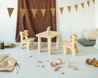 Montessori Tisch Stuhl Set, Kindertischset mit Stuhl, Holztisch für Kinder, Holztisch für Kleinkinder, Kindertisch zum Spielen