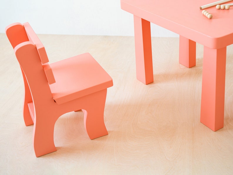 Ensemble de table et chaise Montessori, ensemble de table pour enfants avec chaise, table en bois pour enfants, ensemble de table en bois pour tout-petits, table d'enfants pour la récréation Salmon pink