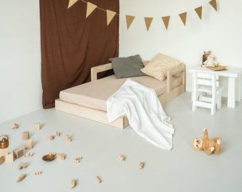 Vloerbed voor peuters kinderen, Montessori bed, houten kinderbed, verhoogd bed, kinderbed, houten bed, laag bed voor kinderen