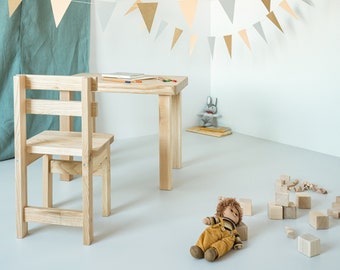 Ensemble de table et chaise pour enfants d'âge préscolaire, table et chaise pour enfants, meubles Montessori, meubles minimalistes pour enfants, chaise de table en bois pour enfant