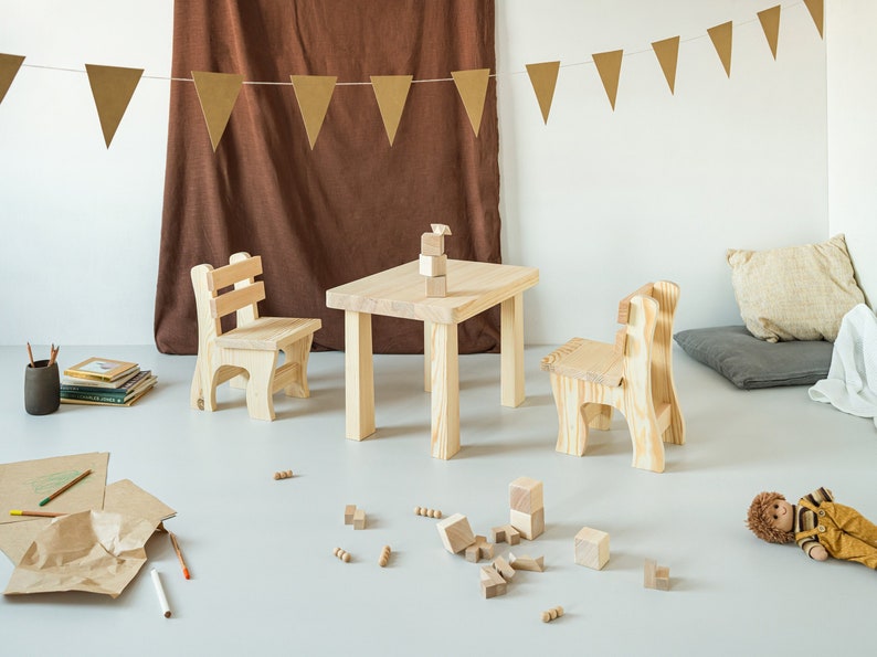 Kids table and chairs, Montessori furniture, Minimalist furniture for kids, Table and chair set for toddler, Wood table & chair for toddler image 2
