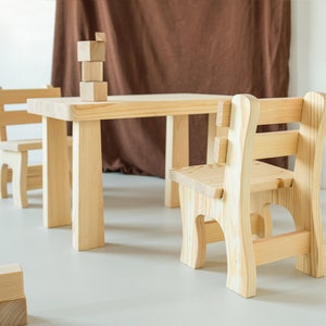 Kids table and chairs, Montessori furniture, Minimalist furniture for kids, Table and chair set for toddler, Wood table & chair for toddler image 1