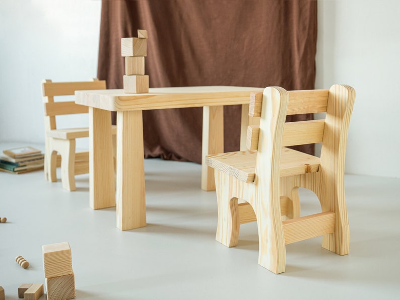 Kids table and chairs, Montessori furniture, Minimalist furniture for kids, Table and chair set for toddler, Wood table & chair for toddler image 1