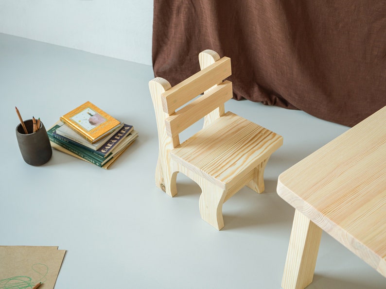 Kids table and chairs, Montessori furniture, Minimalist furniture for kids, Table and chair set for toddler, Wood table & chair for toddler zdjęcie 6