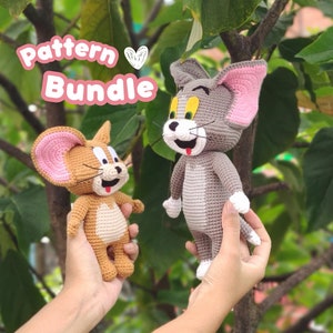 大きな猫と遊び心のあるネズミのかぎ針編みパターンバンドル