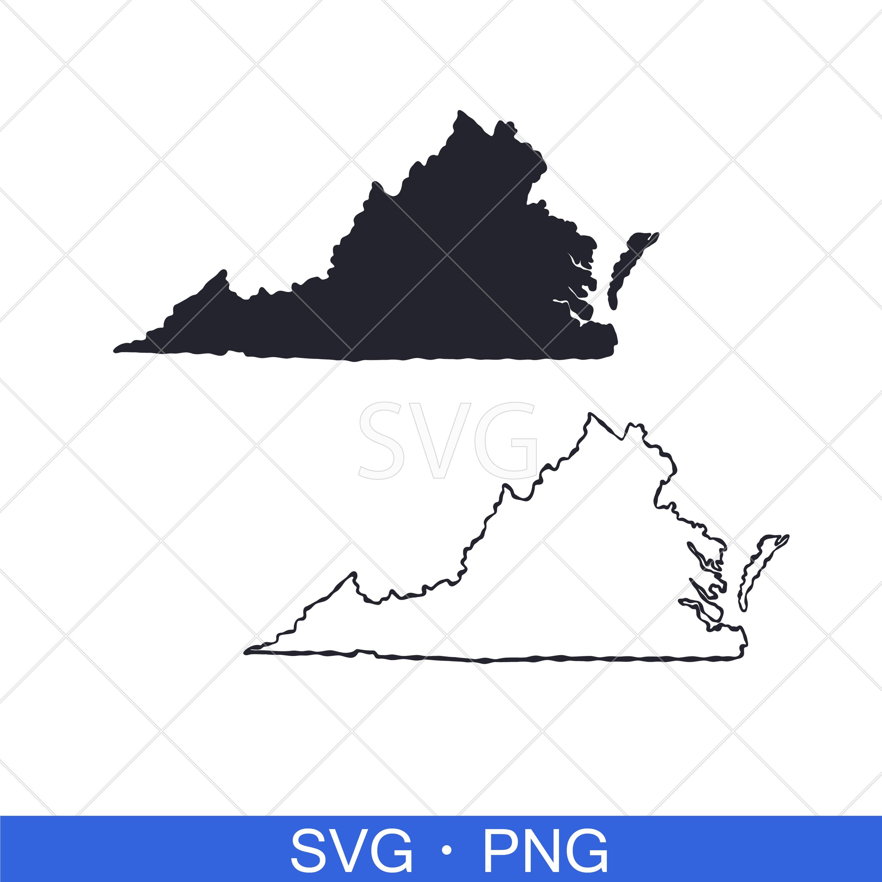 Virginia State Map SVG, PNG File. Virginia Contour and Silhouette ...