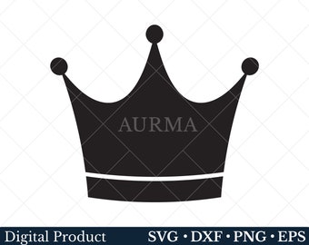 May include: A black crown design with three rounded points and a white horizontal line at the base. The word "AURMA" is in the center of the crown. The bottom of the image has the words "Digital Product" and "SVG • DXF • PNG • EPS".