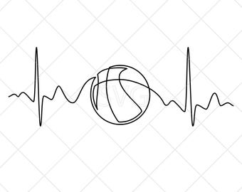 One Continuous Line drawing of Basketball Ball between Heartbeats. SVG, PNG, EPS files