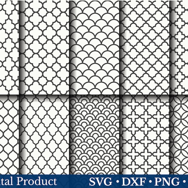 Geometric Seamless Pattern SVG. Quatrefoil & Wave Design. Vintage Retro Fabric Pattern PNG. Classic Decorative Background.