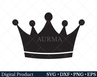 May include: A black silhouette of a crown with five points. The crown is a simple design with a rounded top and a flat base.