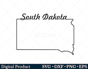 South Dakota State Svg, South Dakota Png, Outline South Dakota Map, Retro Typography, Patriotic Svg, Cut File, US State Map