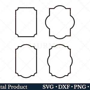 May include: Four black outline frames with different shapes. The frames are simple and elegant, perfect for adding a touch of style to any project.