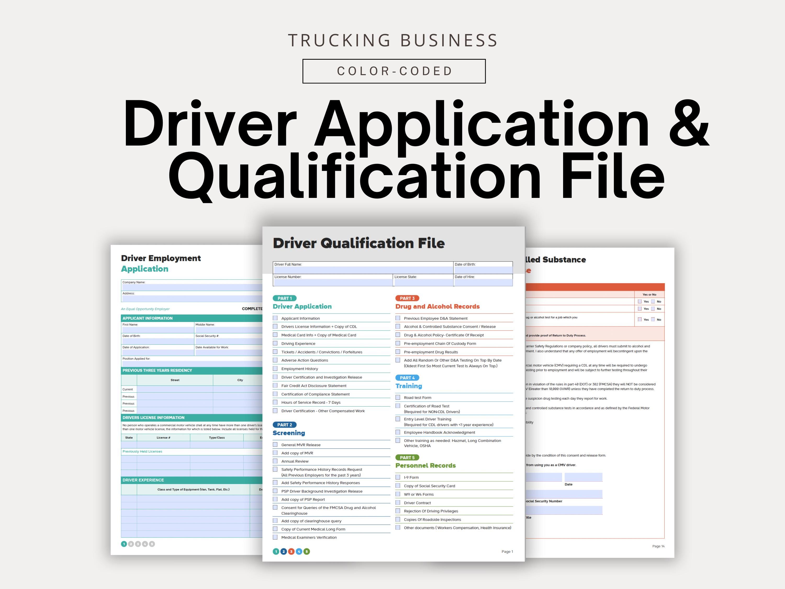 Truck Driver Application | Driver Qualification File | Trucking Company Driver Forms