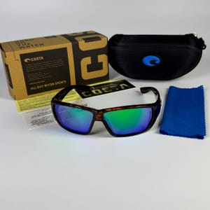 Costa Del Mar Fantail Sunglasses Tortoise Frame Green Mirror Polarized Lens New with Box Case Set
