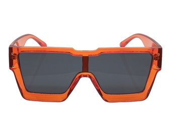 Lunettes de soleil surdimensionnées Blocky Orange Noir Femmes Hommes Grand Carré Lunettes de créateur Rectangulaire XL Hardcase Luxxada®