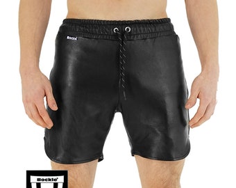 Short En Cuir Noir Zafy Leather Pour Homme – Peau De Mouton, Coupe Bermuda, Fait Main (Inde)